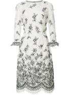 Oscar De La Renta Flower Embroidery Lace Dress, Women's, Size: 4, White, Cotton/nylon