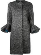 Capucci Ruffle Sleeve Herringbone Coat, Women's, Size: 44, Black, Silk/acrylic/virgin Wool