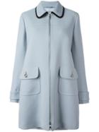 Prada Flap Pockets Zipped Coat, Women's, Size: 46, Blue, Viscose/wool