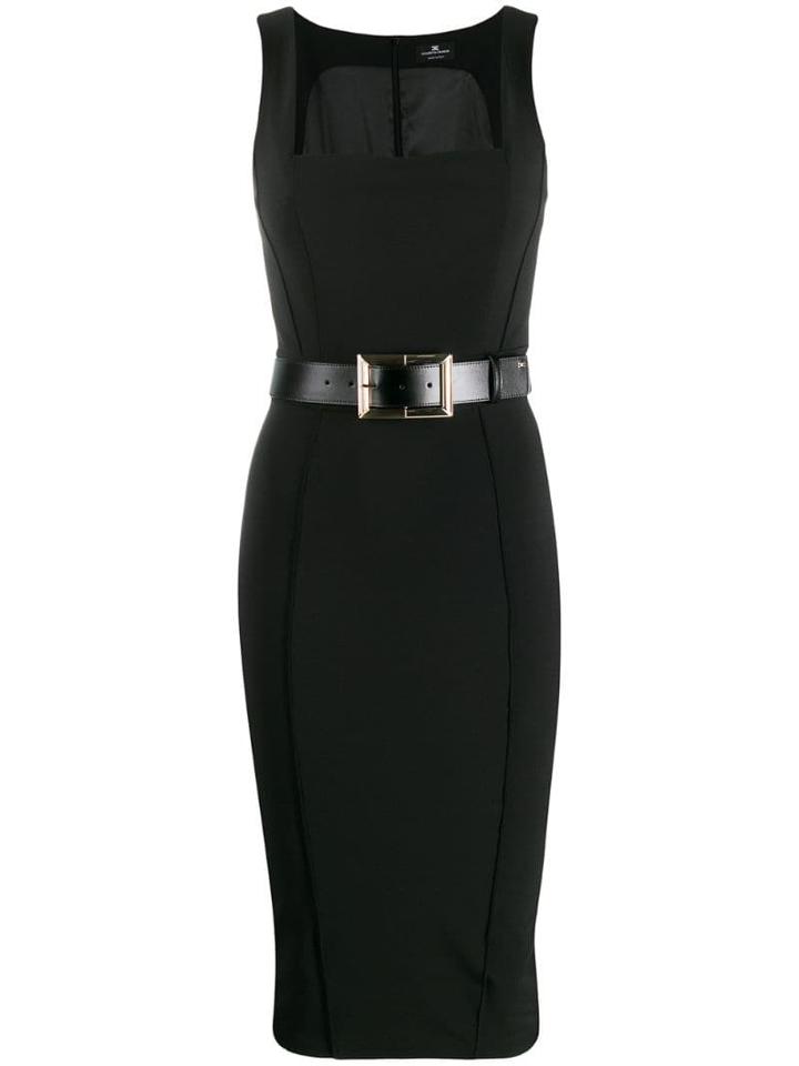 Elisabetta Franchi Belted Fitted Midi Dress - Black