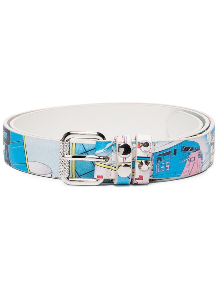Prada Leather Comic Print Belt - Blue
