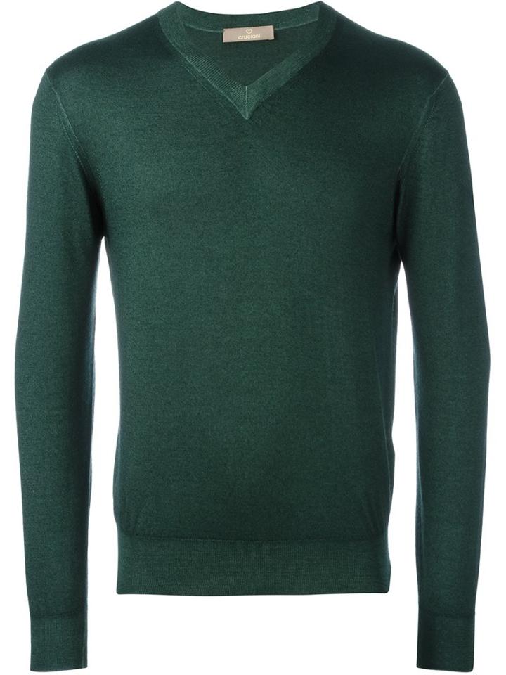Cruciani V-neck Sweater, Men's, Size: 52, Green, Silk/cashmere