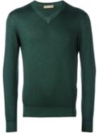 Cruciani V-neck Sweater, Men's, Size: 52, Green, Silk/cashmere
