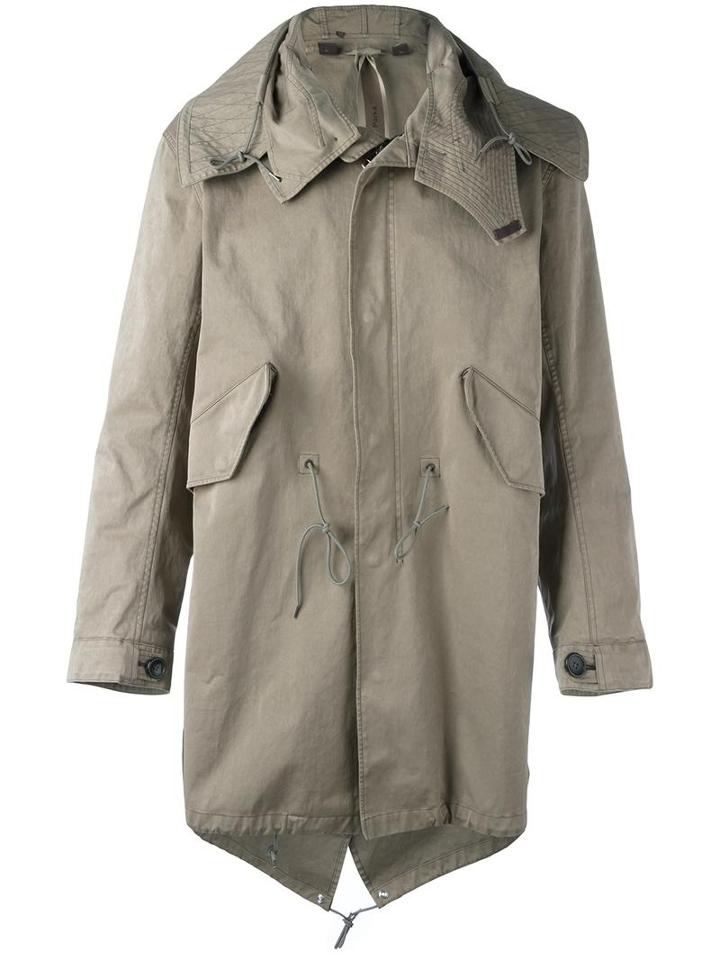Ten-c Concealed Fastening Hooded Coat, Men's, Size: 52, Green, Polyester/polyamide/cotton