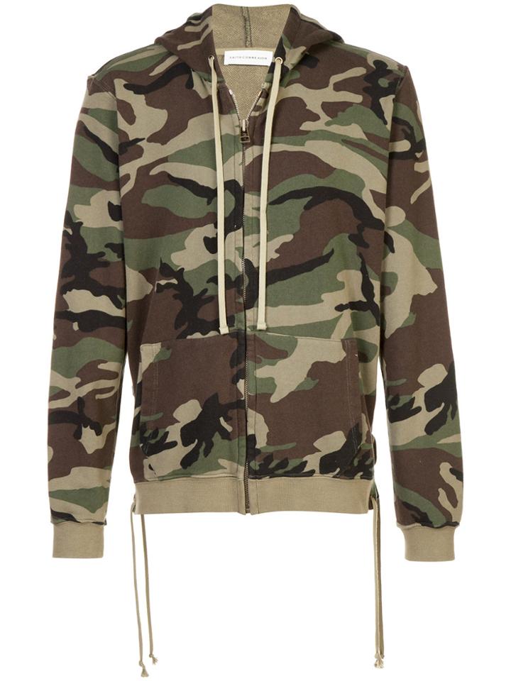Faith Connexion Camouflage Print Zipped Hoodie - Green