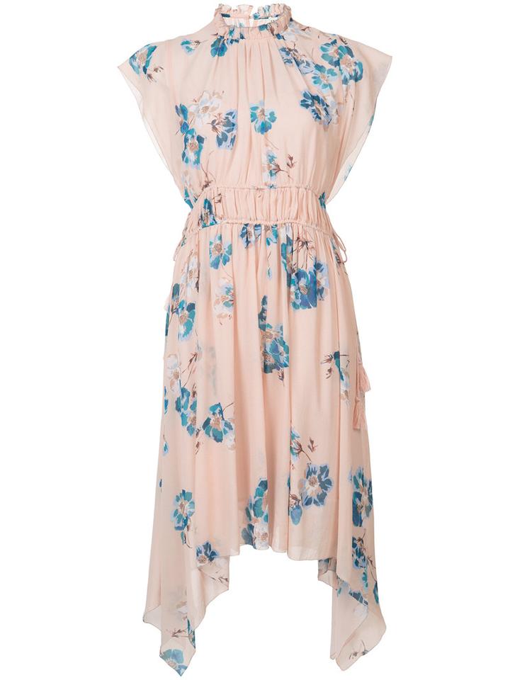 Ulla Johnson - Floral Asymmetric Hem Dress - Women - Silk/polyester - 2, Nude/neutrals, Silk/polyester