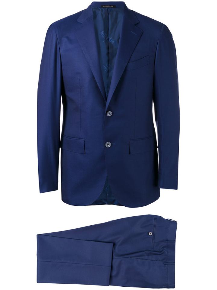 Corneliani Notched Lapel Two-piece Suit, Men's, Size: 54, Blue, Virgin Wool/cupro