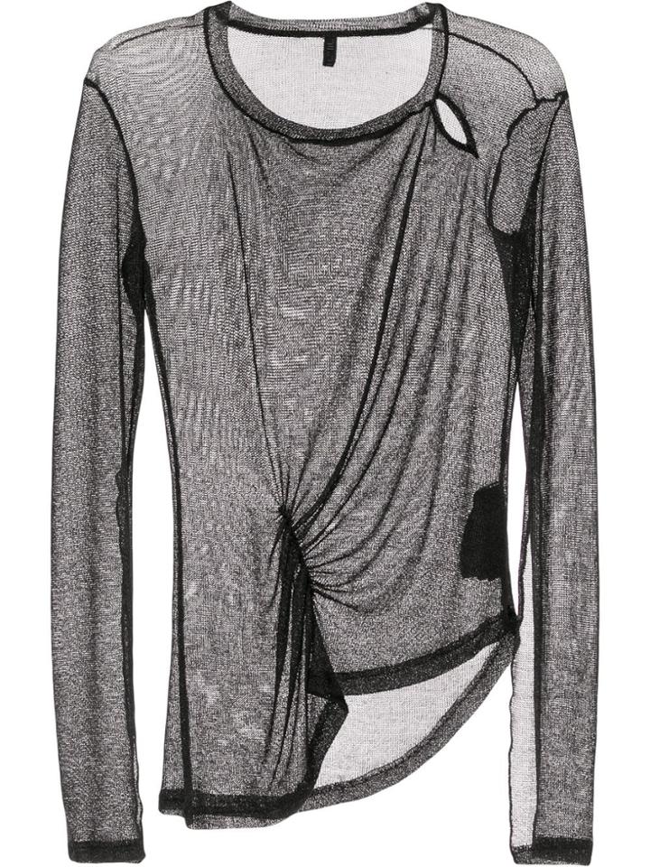 Unravel Project Asymmetric Ruched Mesh Top - Black