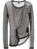 Unravel Project Asymmetric Ruched Mesh Top - Black