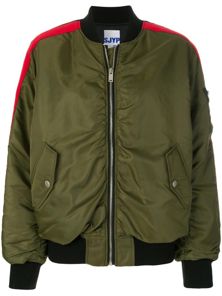 Sjyp Side Stripe Bomber Jacket - Green