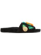 Mara & Mine Rose Embellished Slides - Black