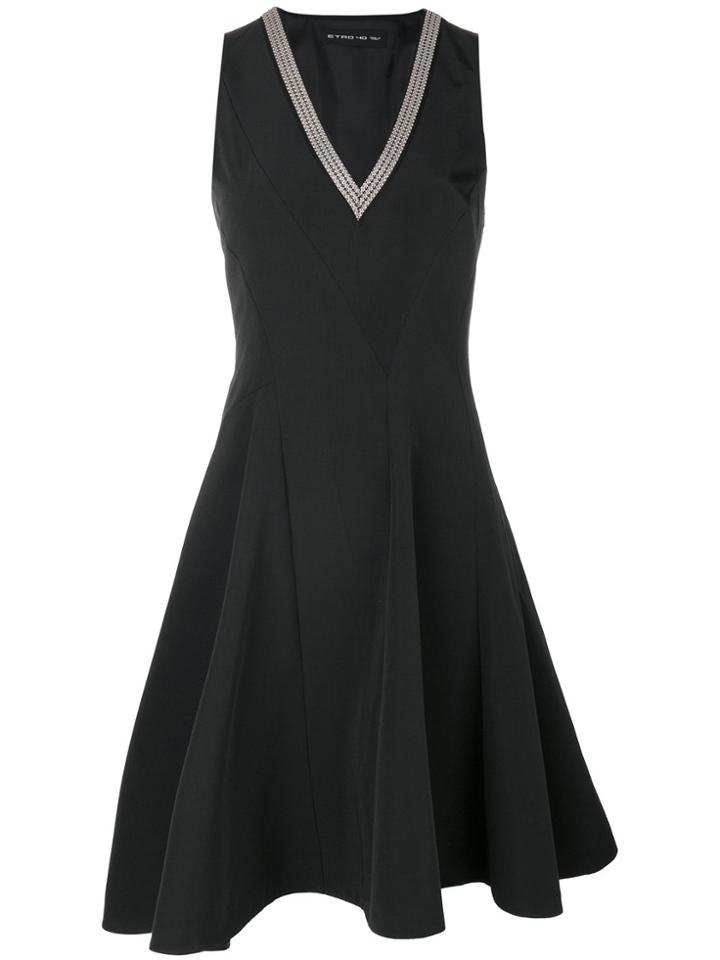 Etro Contrast V-neck Flared Dress - Black