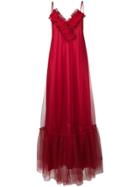 Gina Ruched V-neck Maxi Dress - Red