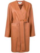 Loewe Contrast Stitch Leather Coat - Brown