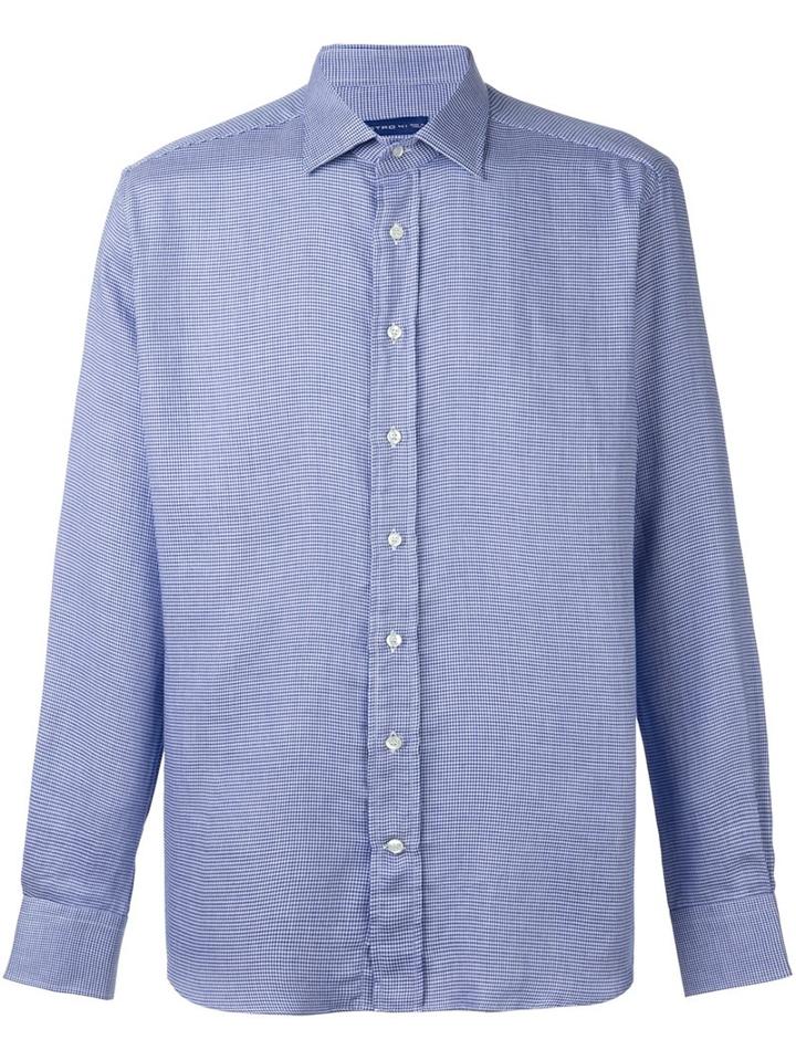 Etro Houndstooth Print Shirt, Men's, Size: 40, Blue, Cotton