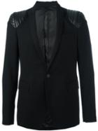 Les Hommes Quilted Shoulder Blazer, Men's, Size: 46, Black, Leather/viscose/wool