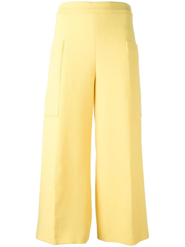Msgm Wide-legged Cropped Trousers, Women's, Size: 40, Yellow/orange, Wool/polyester