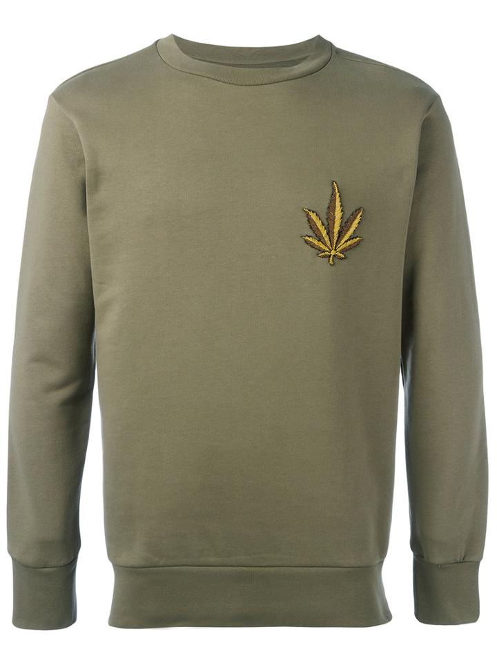 Palm Angels Leaf Embroidered Sweatshirt, Men's, Size: Medium, Green, Cotton/metal