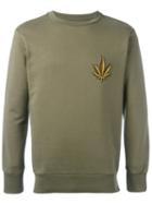 Palm Angels Leaf Embroidered Sweatshirt, Men's, Size: Medium, Green, Cotton/metal
