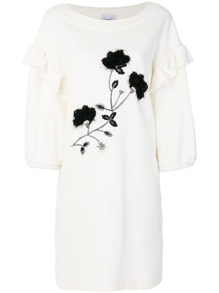 Si-jay Embellished Ruffle Trim Dress - White