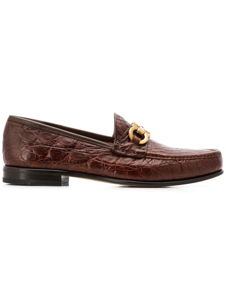 Salvatore Ferragamo Bond Croc-embossed Loafers - Brown