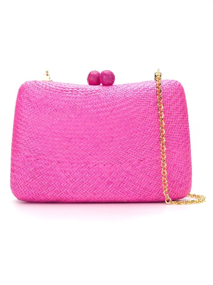 Serpui Woven Straw Clutch - Pink