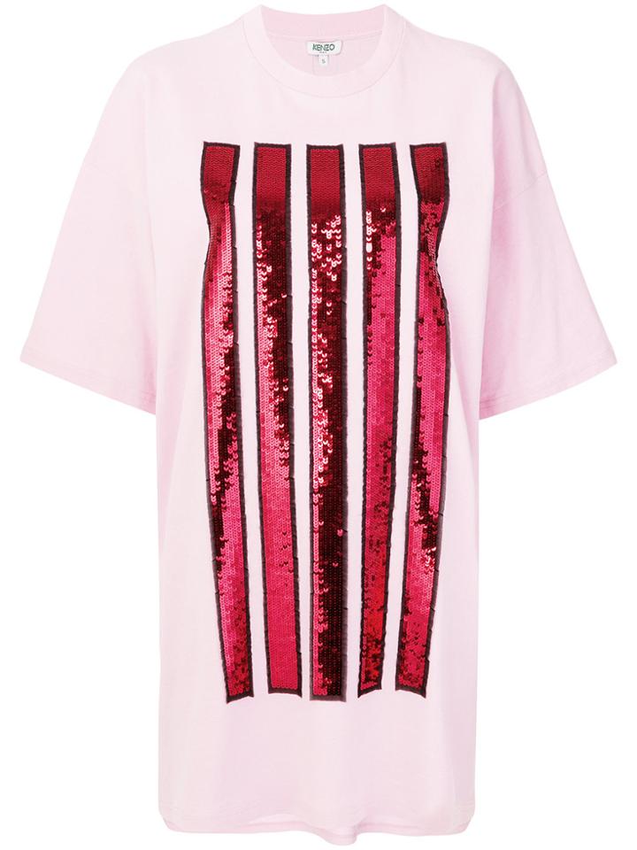 Kenzo Oversized Sequin Stripes T-shirt Dress - Pink & Purple