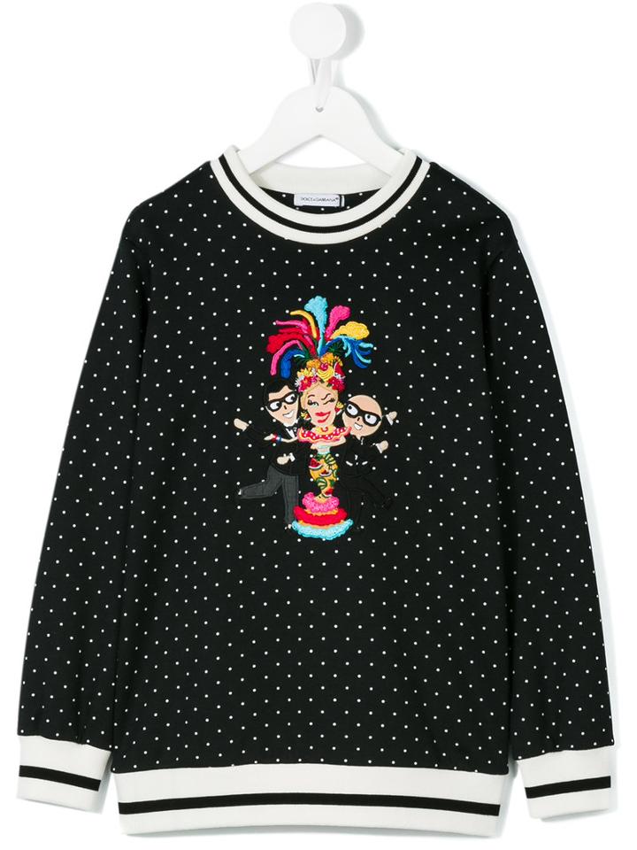 Dolce & Gabbana Kids - Embroidered Sweatshirt - Kids - Cotton/nylon/polyester/virgin Wool - 10 Yrs, Black