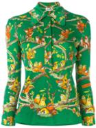 Hermès Vintage Bird Print Blouse, Women's, Size: 38, Green