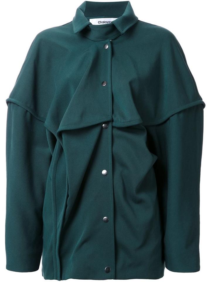 Chalayan Oversized Shirt Jacket, Women's, Size: 40, Green, Cotton/polyamide