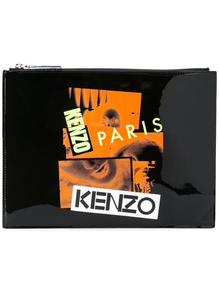 Kenzo Antonio Lopez Clutch, Women's, Black, Cotton/calf Leather/nylon