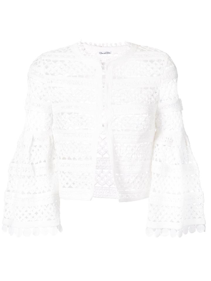 Oscar De La Renta Birdsnest Bell Sleeve Jacket - White