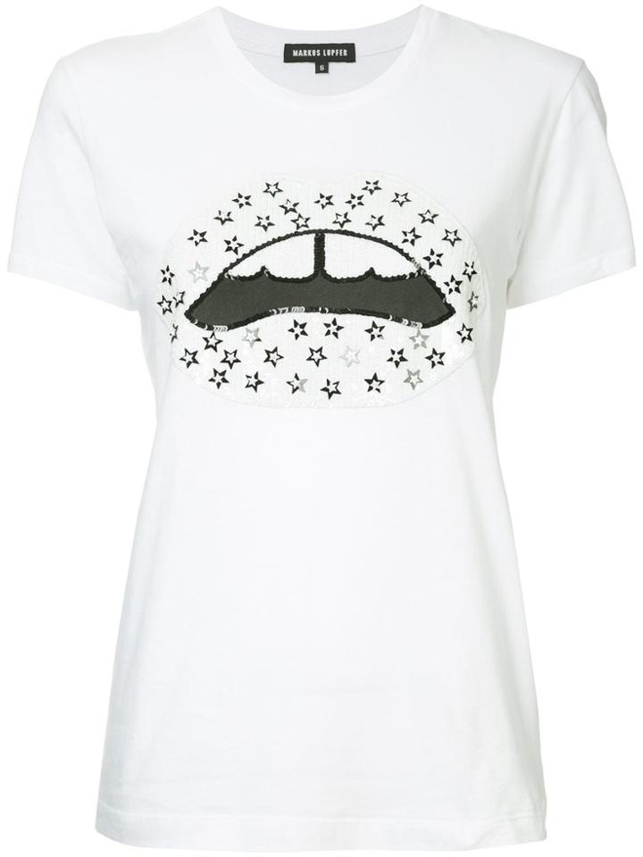 Markus Lupfer Sequined Lip T-shirt - White