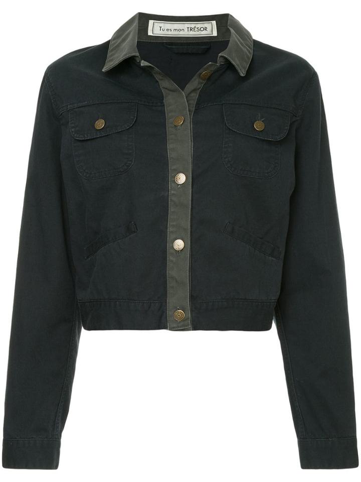 Tu Es Mon Trésor Message Patchwotk Short Jacket - Blue