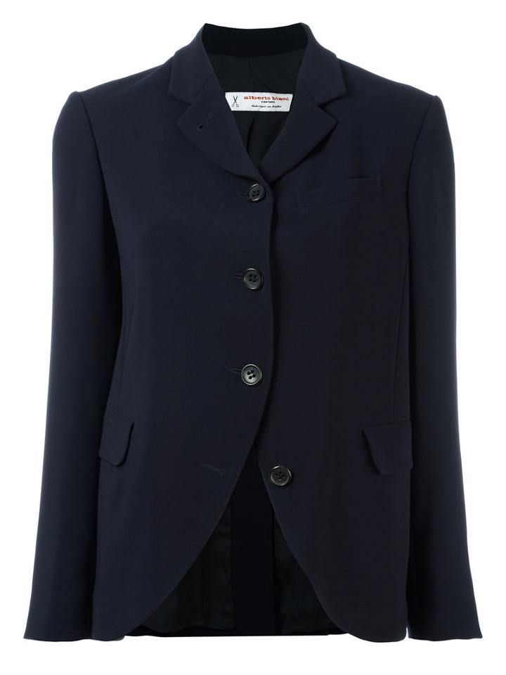 Alberto Biani Curved Hem Blazer, Women's, Size: 46, Blue, Polyester/acetate/triacetate/viscose