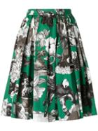 Msgm Multiple Print Gathered Skirt, Women's, Size: 40, Green, Cotton