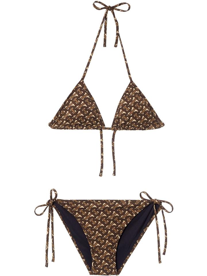 Burberry Monogram Print Triangle Bikini - Brown
