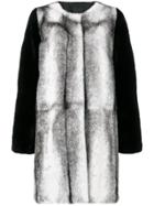 Liska Contrast Sleeve Fur Coat - White
