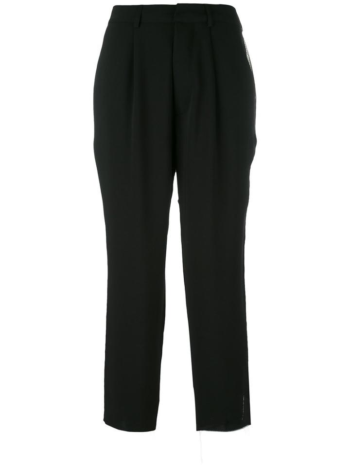 Aviù - Side Stripe Cropped Trousers - Women - Cotton/spandex/elastane - 44, Black, Cotton/spandex/elastane