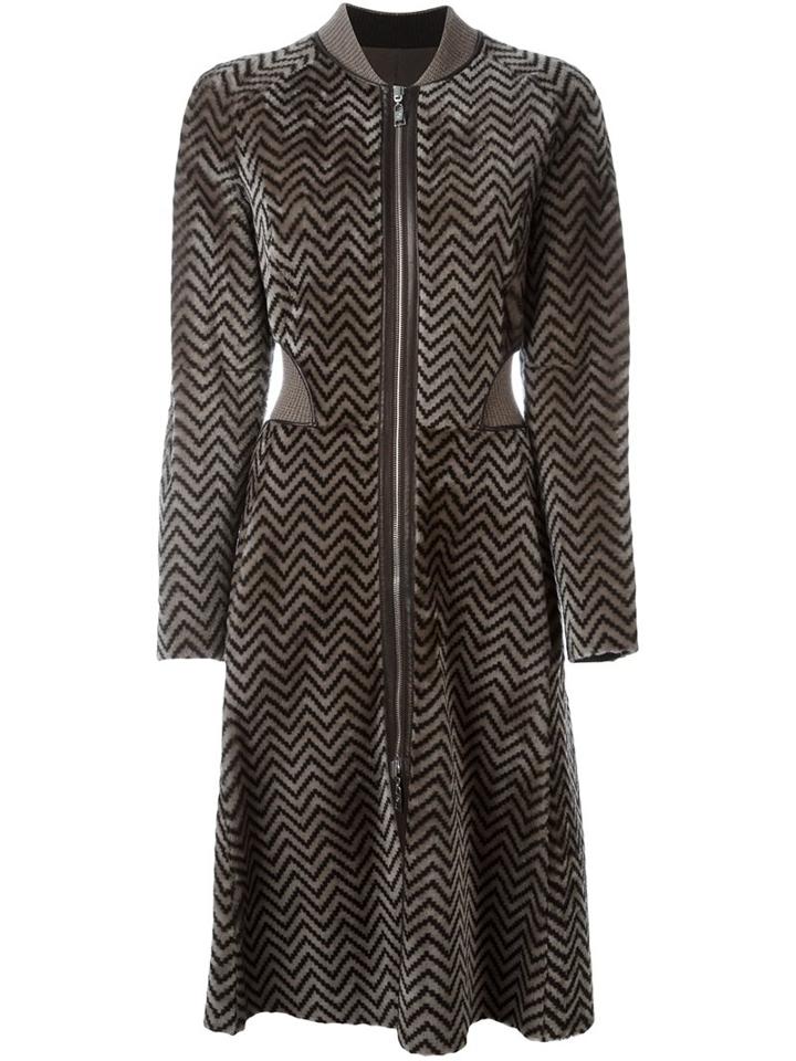 Giorgio Armani Zipped Chevron Coat, Women's, Size: 40, Nude/neutrals, Lamb Skin/cashmere/wool/lamb Fur