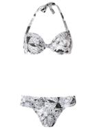 Amir Slama Printed Bikini Set, Women's, Size: Medium, White, Elastodiene