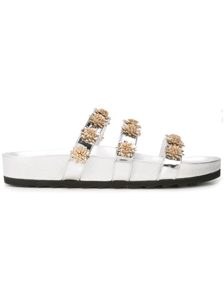 Fabrizio Viti Metallic Flower Slides - Silver