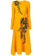 Oscar De La Renta Long Sleeve Embroidered Dress - Yellow & Orange