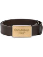 Dolce & Gabbana Logo Plaque Belt, Men's, Size: 90, Brown, Leather