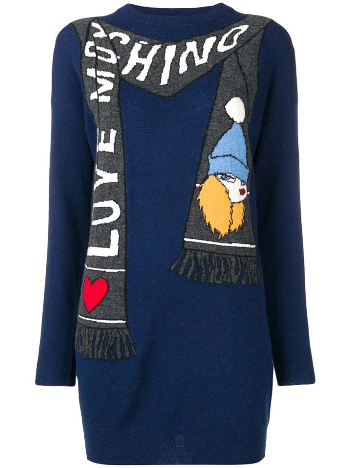 Love Moschino Logo Scarf Intarsia Dress - Blue