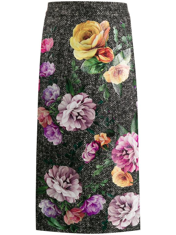 Dolce & Gabbana Tweed Floral Print Skirt - Grey