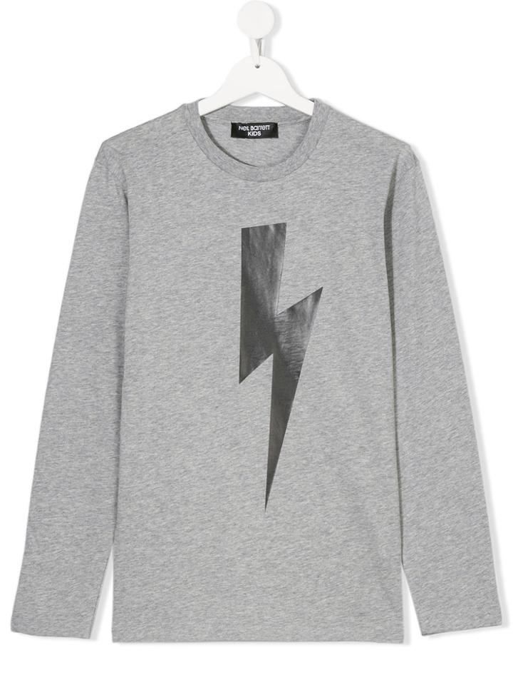 Neil Barrett Kids Lightning Bolt Print T-shirt - Grey