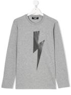 Neil Barrett Kids Lightning Bolt Print T-shirt - Grey