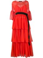 Rochas Belted Ruffled Dress - Red