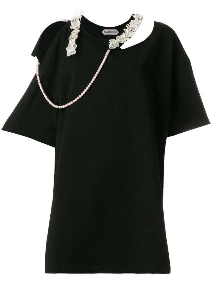 Giacobino Lace And Pearl Trim T-shirt - Black